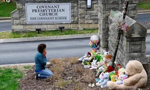 A Memorial To The Victims At The Covenant School In Nashville. Six People, Three Children And Three Adults, Were Killed In The Attack. Photograph