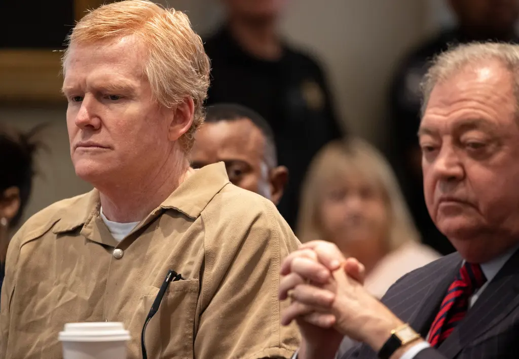 Murdaugh sits with his lawyer Dick Harpootlian during sentencing at the Colleton County Courthouse in Walterboro, SC, on March 3.