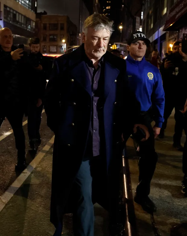 Alec Baldwin is pictured on Monday night in New York City after he got into a shouting match with pro-Palestinian protesters