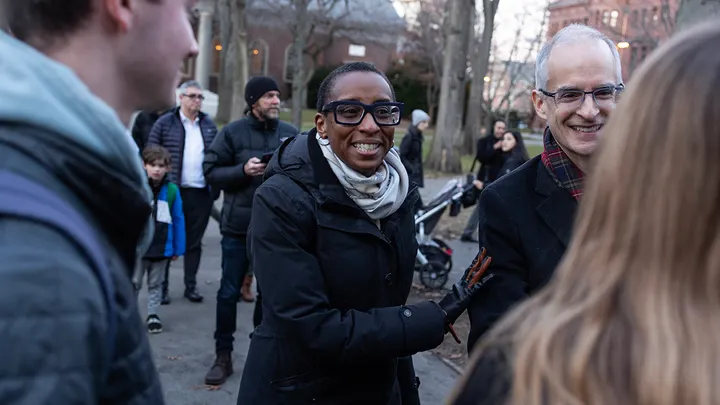 Harvard President Claudine Gay attends a menorah lighting ceremony on the seventh night of Hanukkah with the University's Jewish community on Dec. 13, 2023